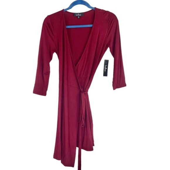 NWT Lulus Maroon Jersey Wrap Twirl Worthy Dress - Picture 2 of 5